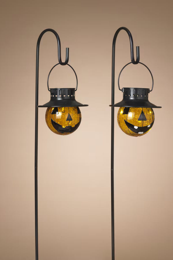 31.7"H Solar Lighted Metal & Crackle Glass Lantern