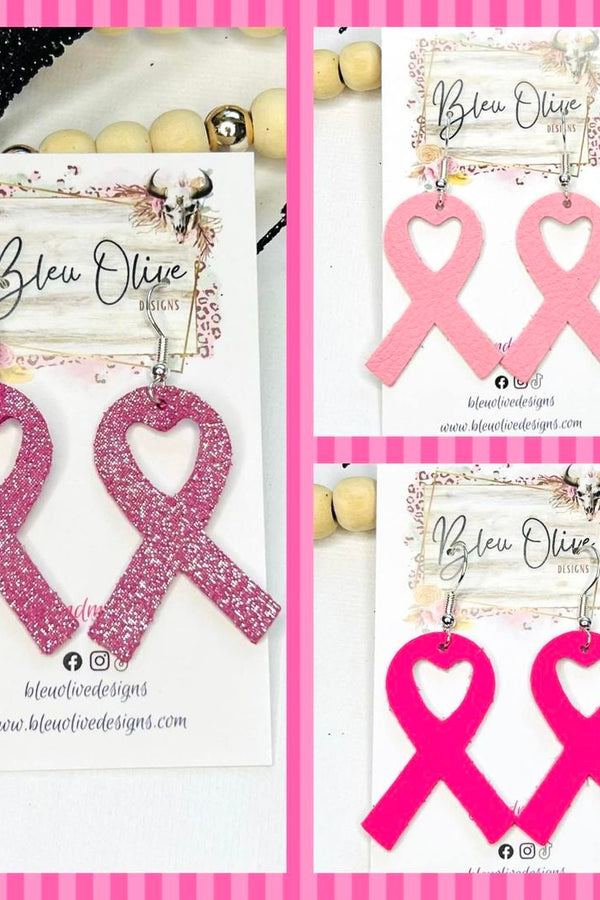 BCA Pink Ribbons Genuine Leather Earrings -- 3 Colors!
