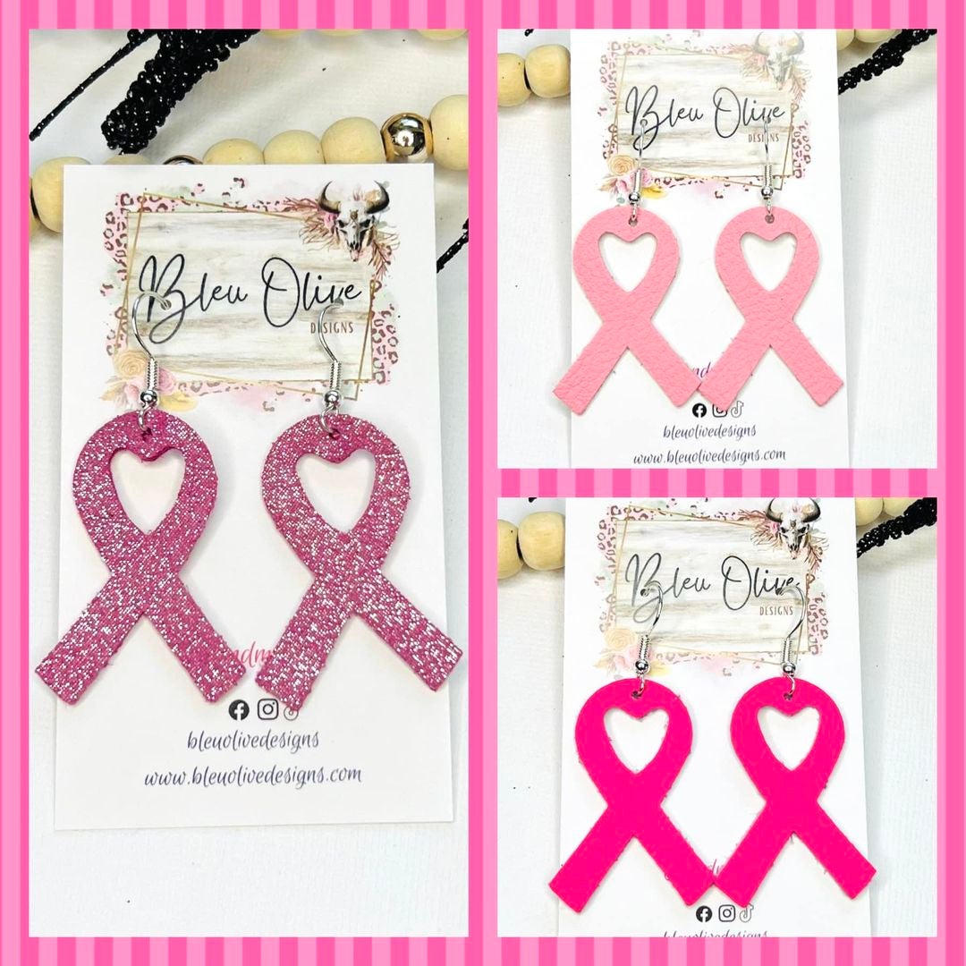 BCA Pink Ribbons Genuine Leather Earrings -- 3 Colors!