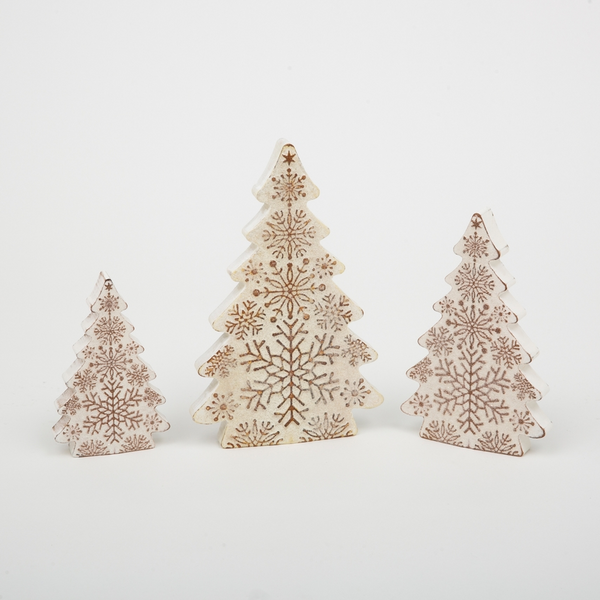 Wood Embossed Christmas Tree Block W/ Glitter Accent - Multiple Sizes
