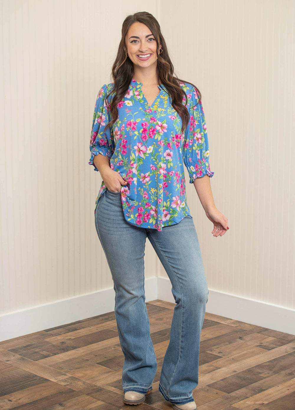 Dear Scarlett Unfiltered Grace Smocked Lizzy Top - Ocean Blue