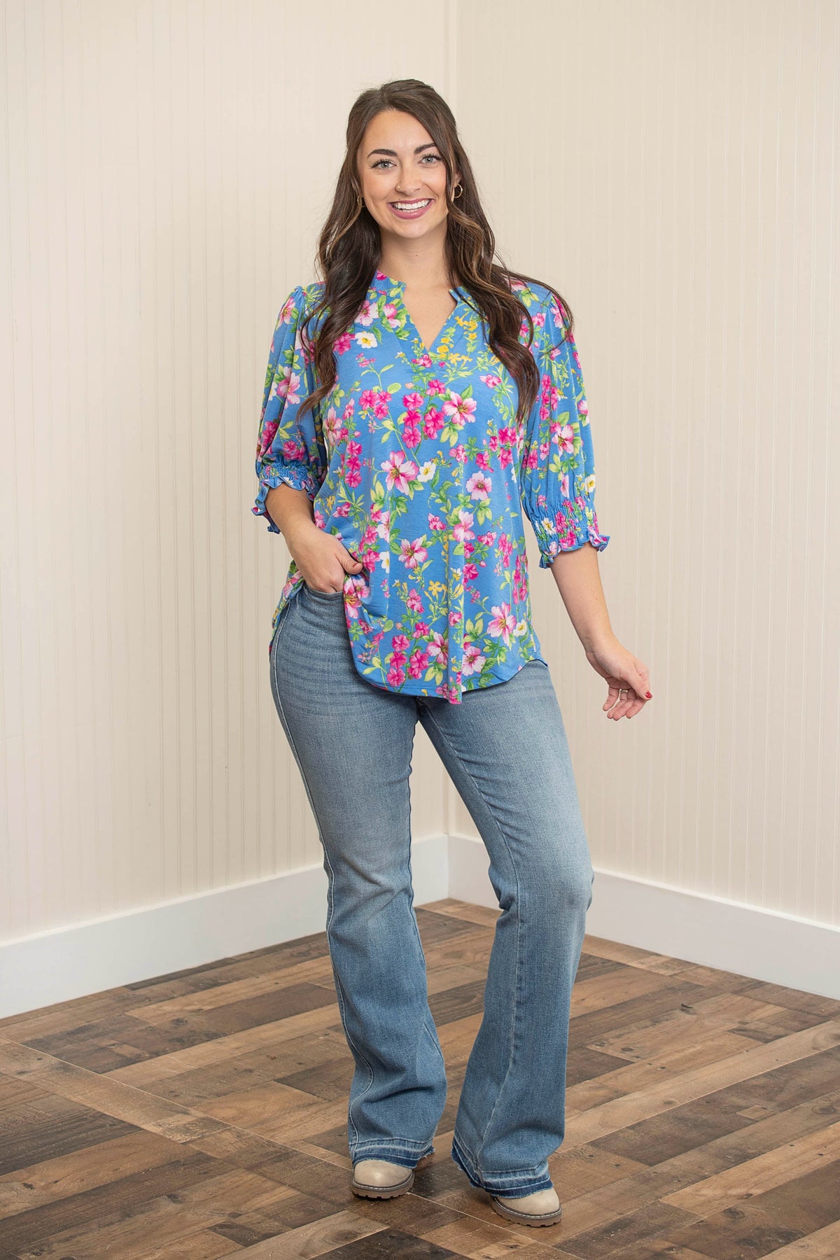 Dear Scarlett Unfiltered Grace Smocked Lizzy Top - Ocean Blue