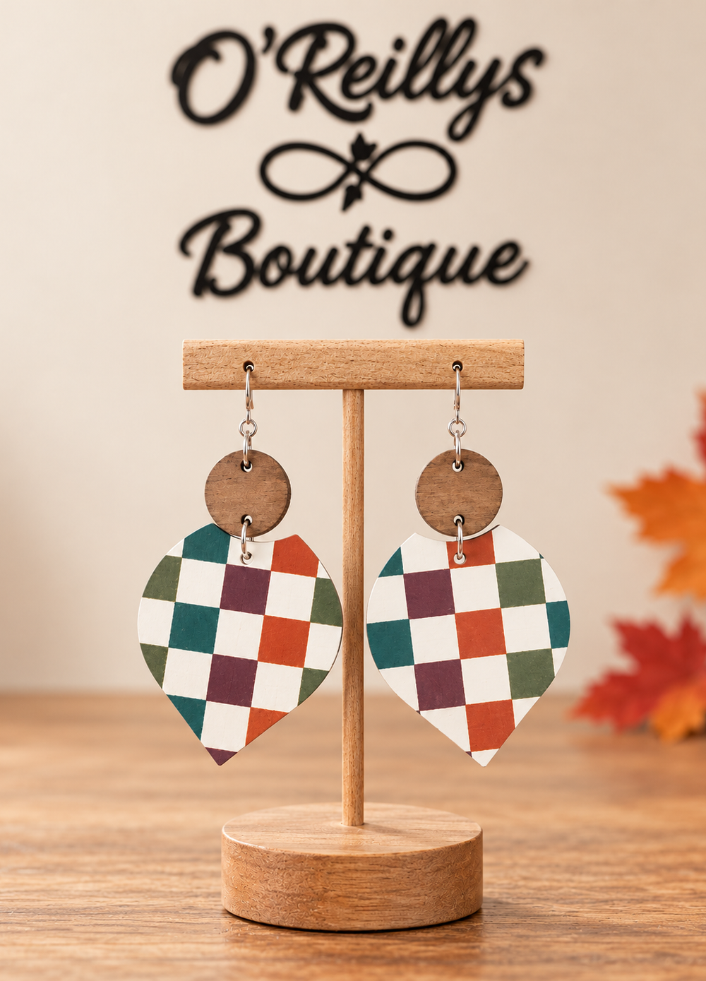 Bleu Olive Gingham Checkers Earrings