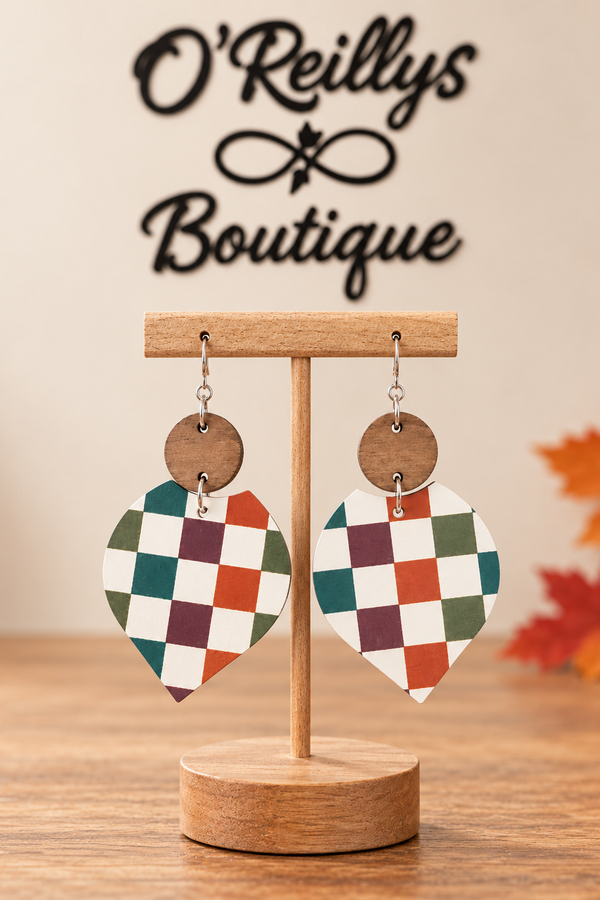 Bleu Olive Gingham Checkers Earrings