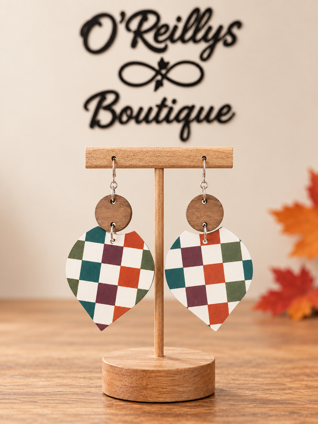 Bleu Olive Gingham Checkers Earrings
