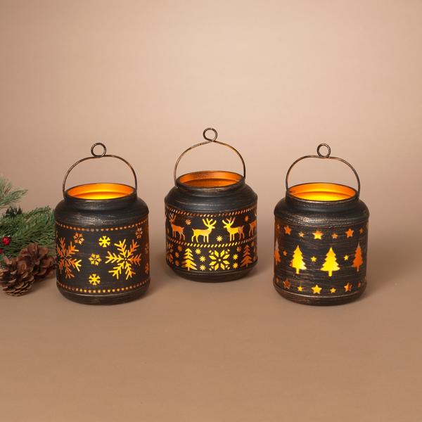 5.31"H B/O Lighted Metal Holiday Lantern W/ LED Candle - Multiple Designs