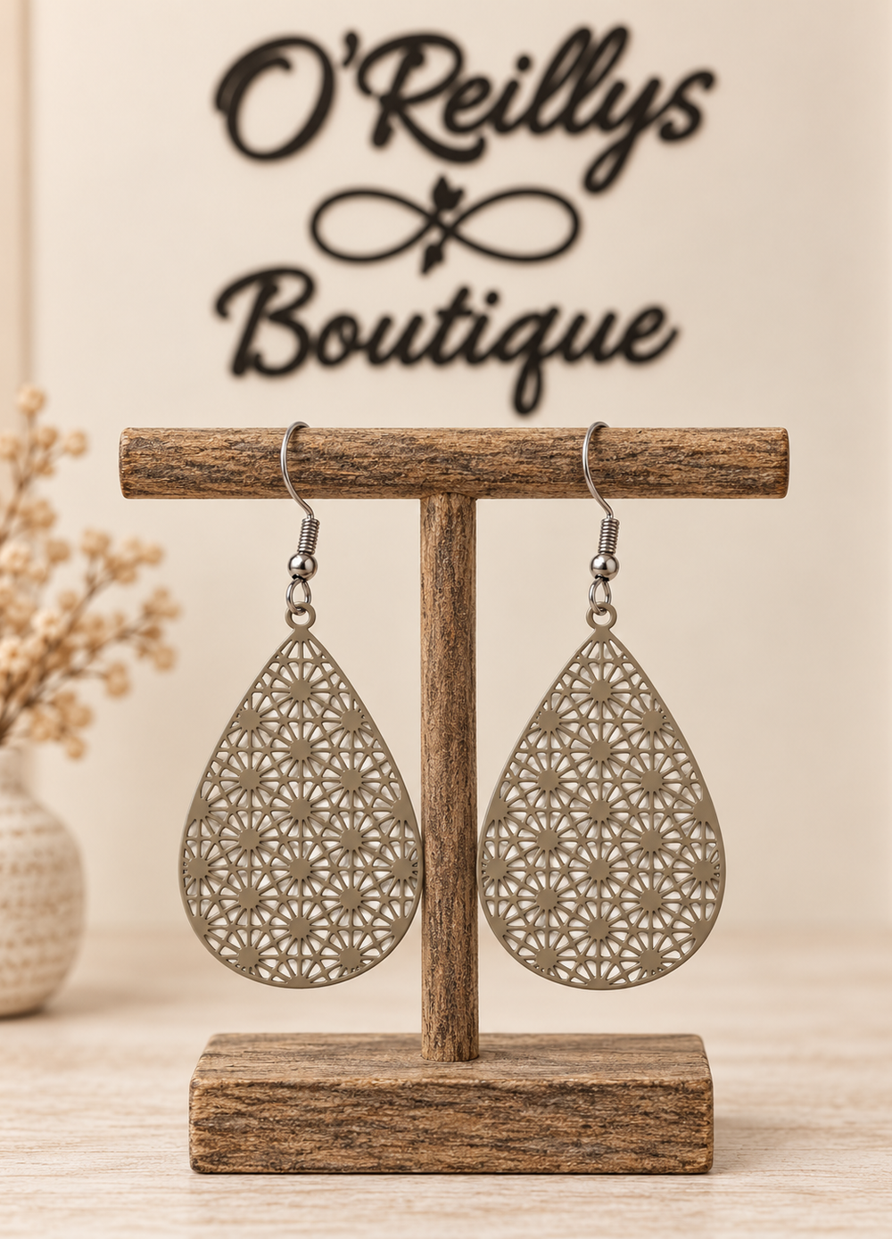 Bleu Olive Tan Flower Punch Earrings