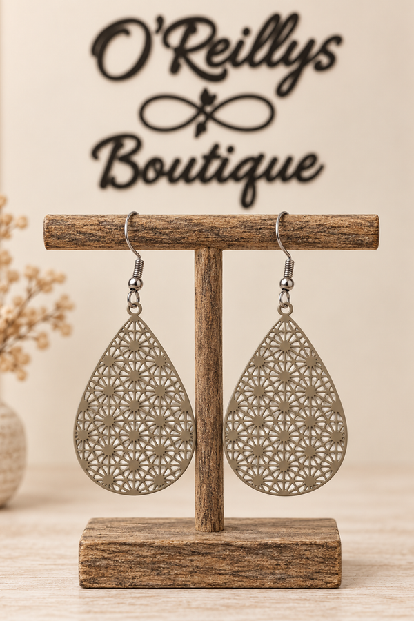 Bleu Olive Tan Flower Punch Earrings