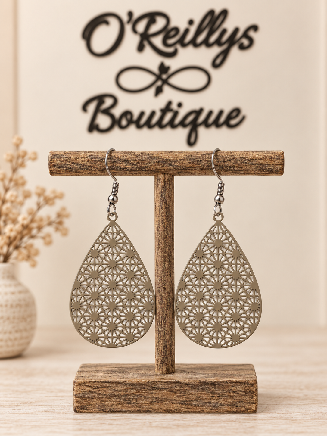 Bleu Olive Tan Flower Punch Earrings