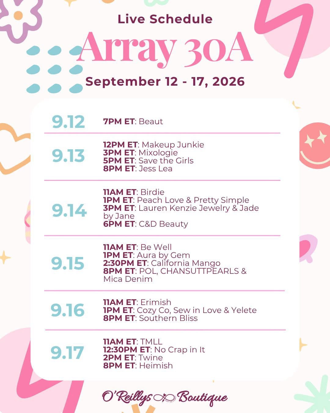 September '26 Array Market Schedule