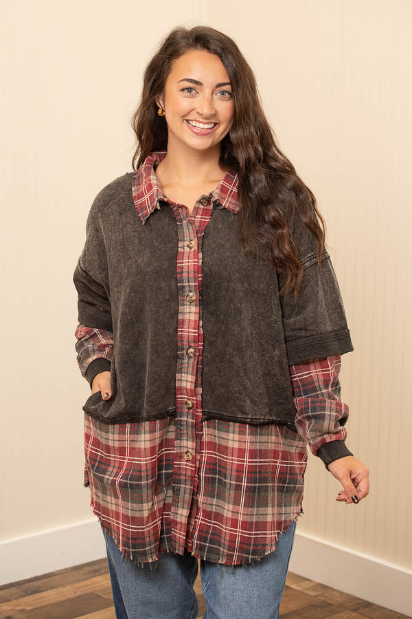 Plaid About You Washed Top