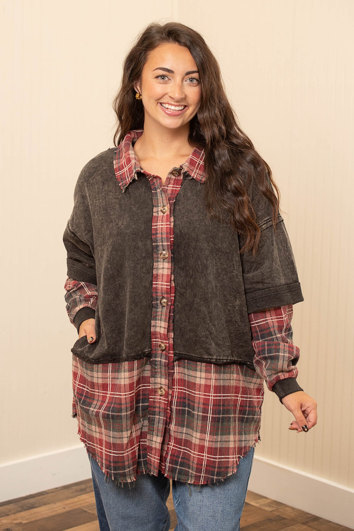 Plaid About You Washed Top