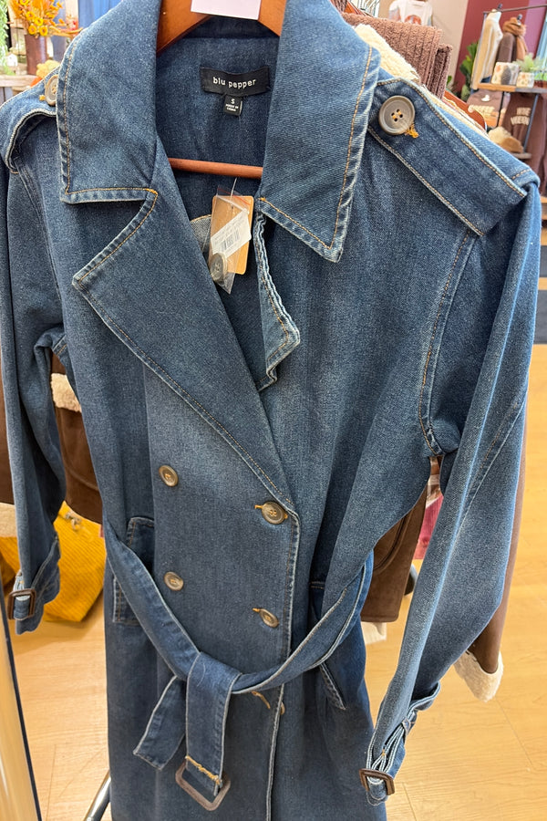 Notch Collar Denim Trench Coat
