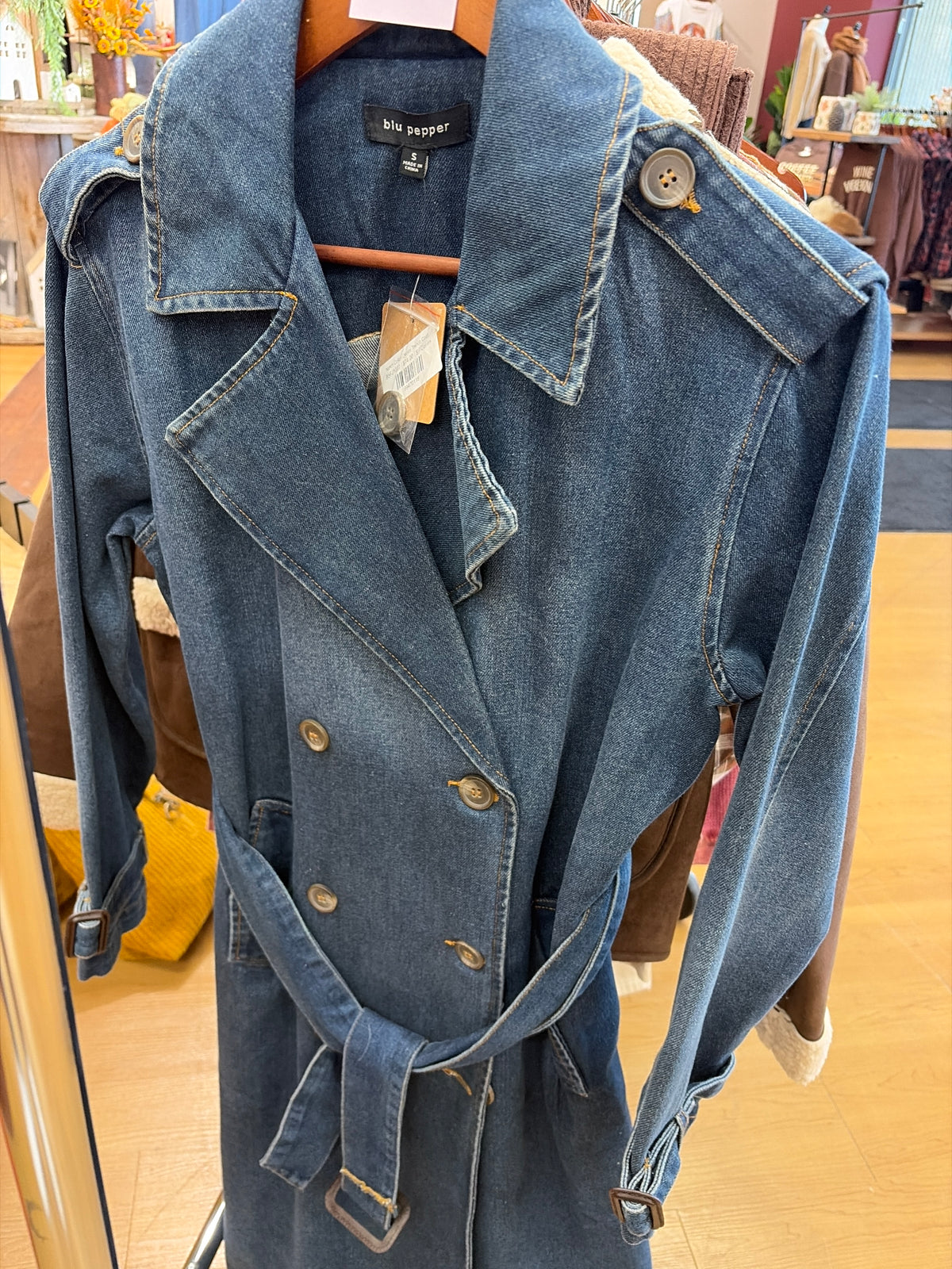 Notch Collar Denim Trench Coat