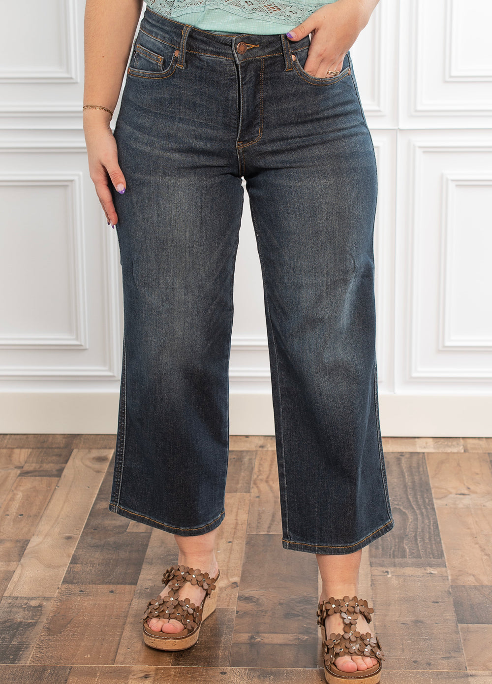 Cassandra Tummy Control Wide Leg Crop Jeans