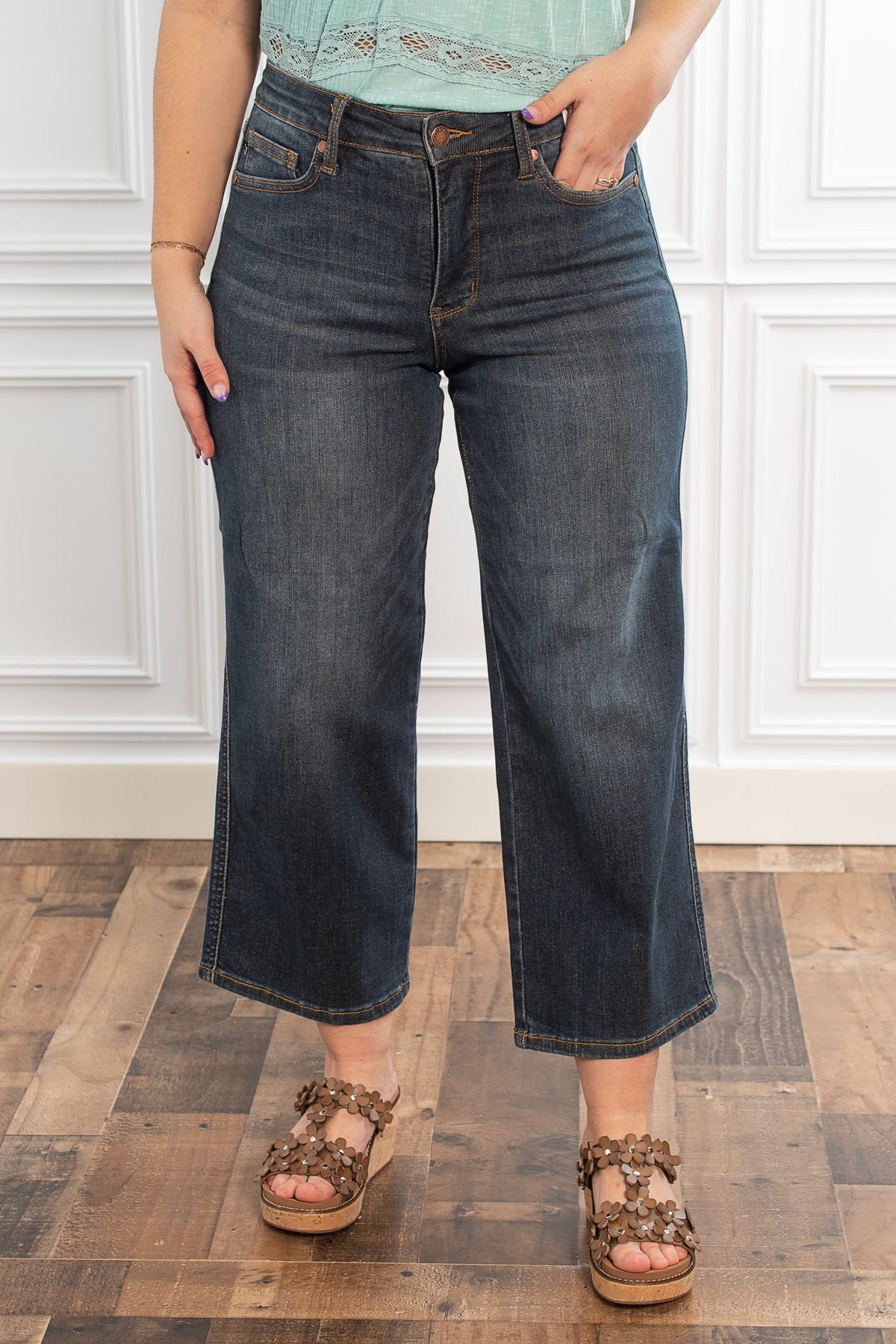 Cassandra Tummy Control Wide Leg Crop Jeans