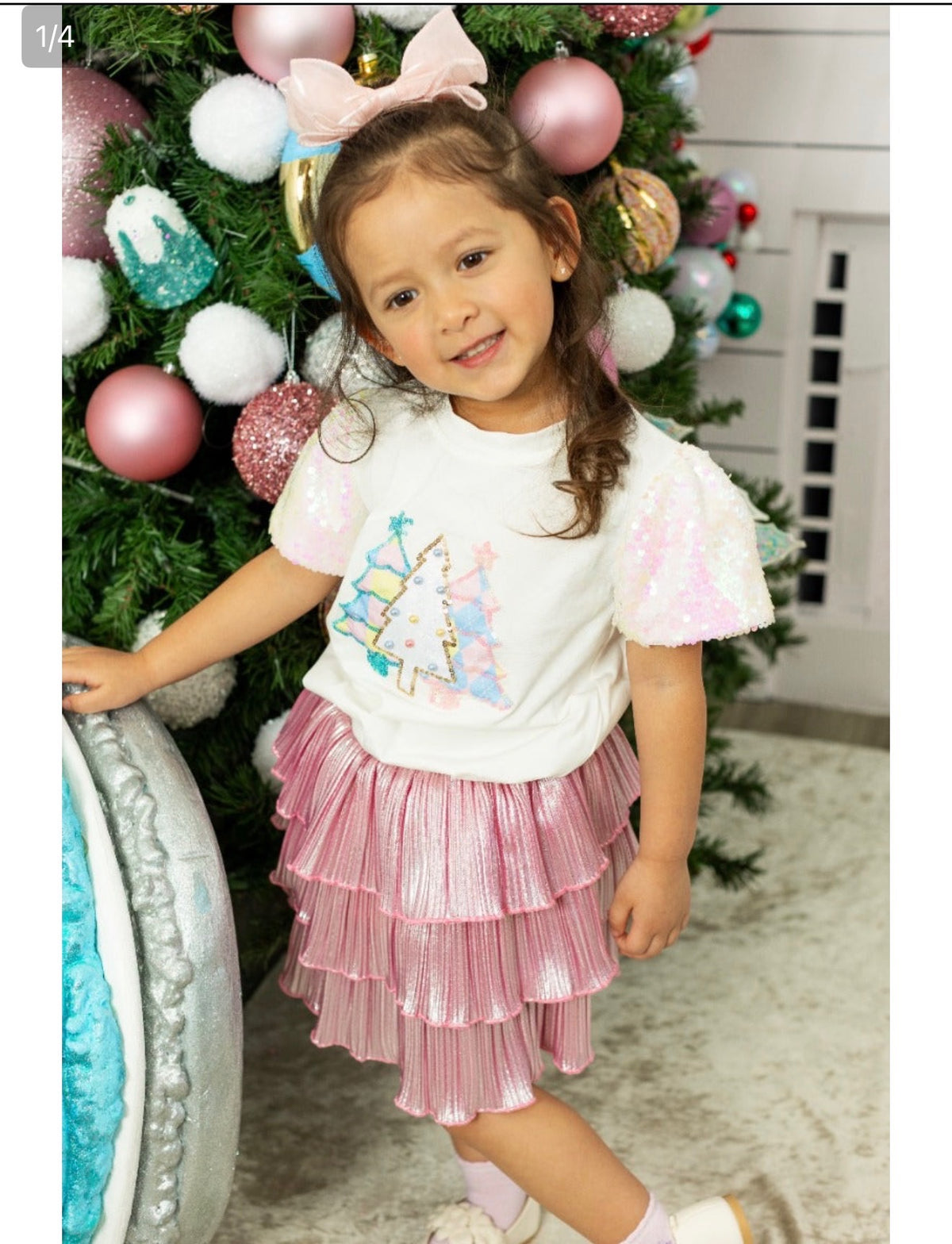 PREORDER- KIDS Festive Forrest on Princess Top- White