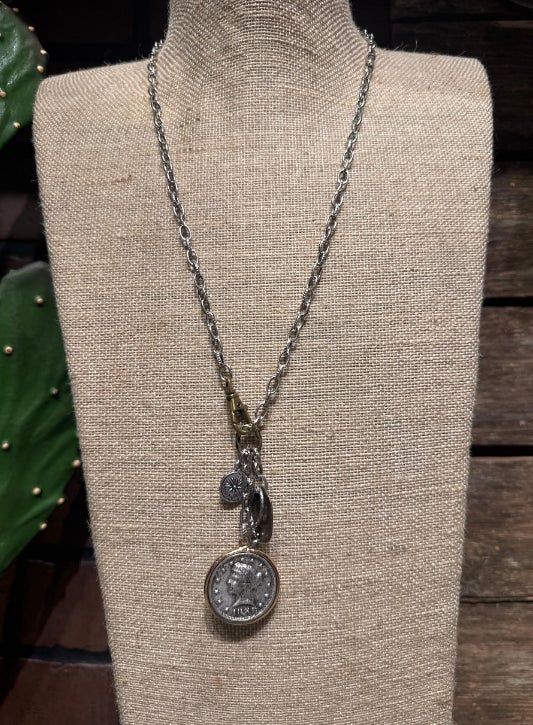 Lost & Found Short Chain Pendant Necklace with Coin Dangle