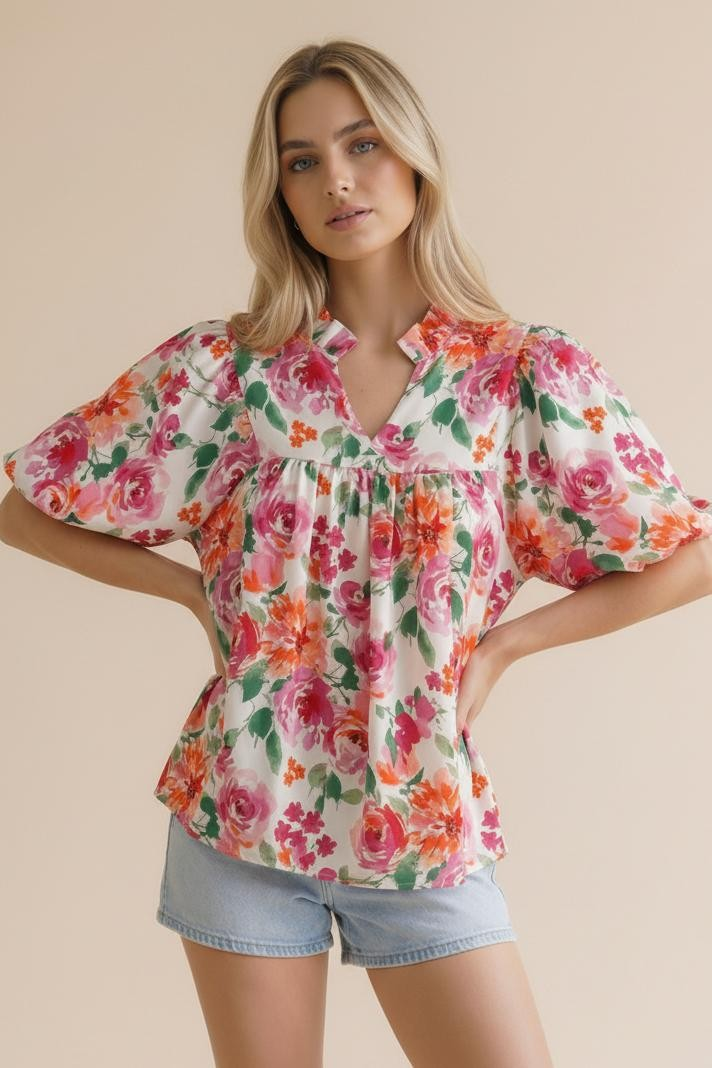 Looking Beautiful Top - Ivory/Fuchsia