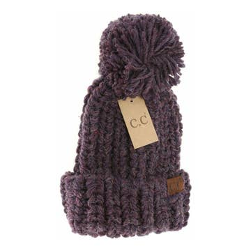 C.C Chunky Knit Yarn Pom Beanie - Multiple Colors