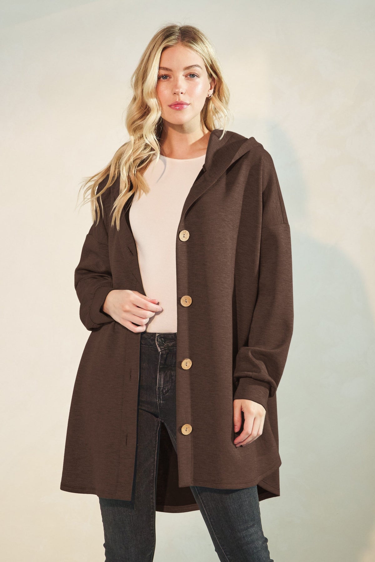 Falling For You Coffee Button Up Hooded Shacket
