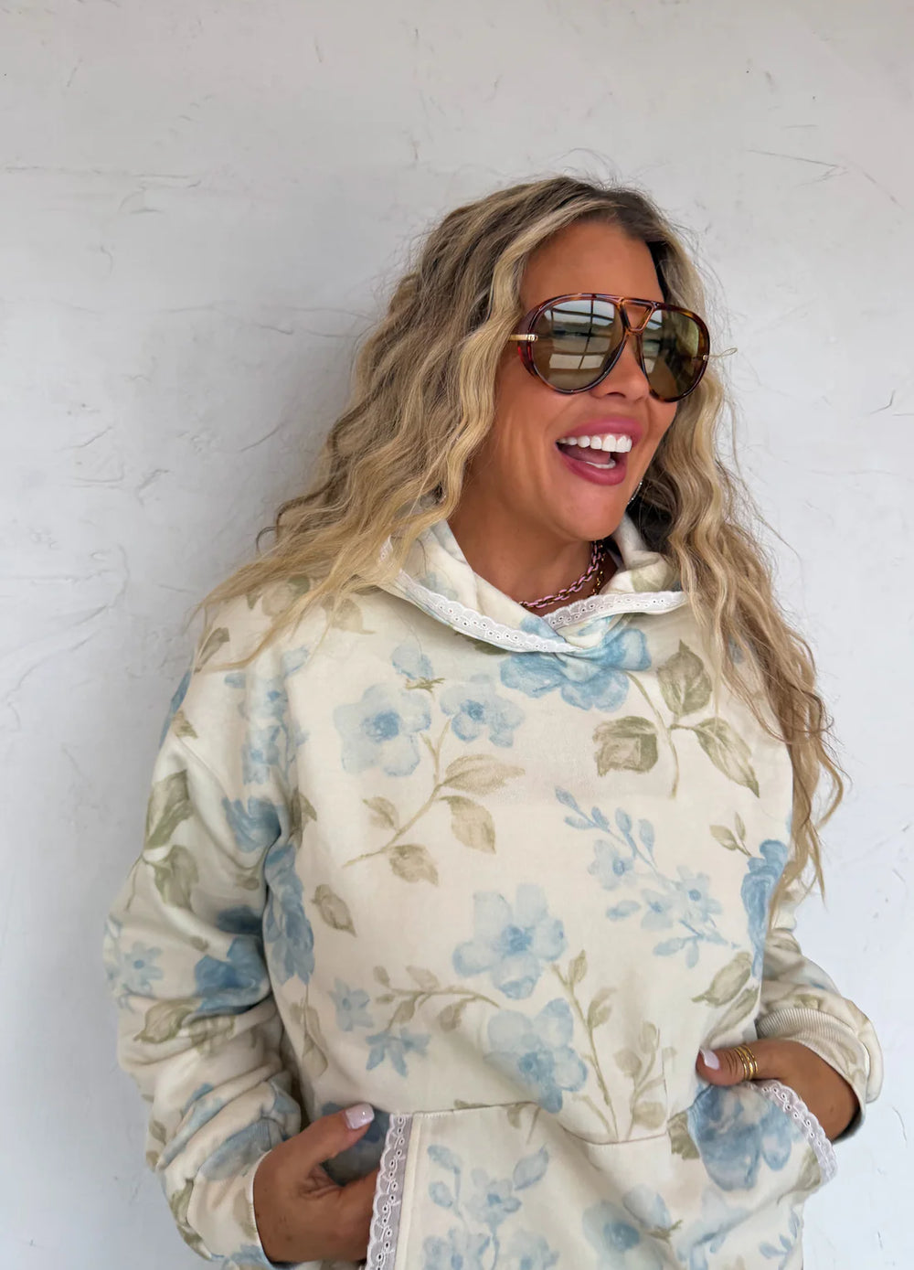 Cozy Bloom Hoodie - Blue Toile