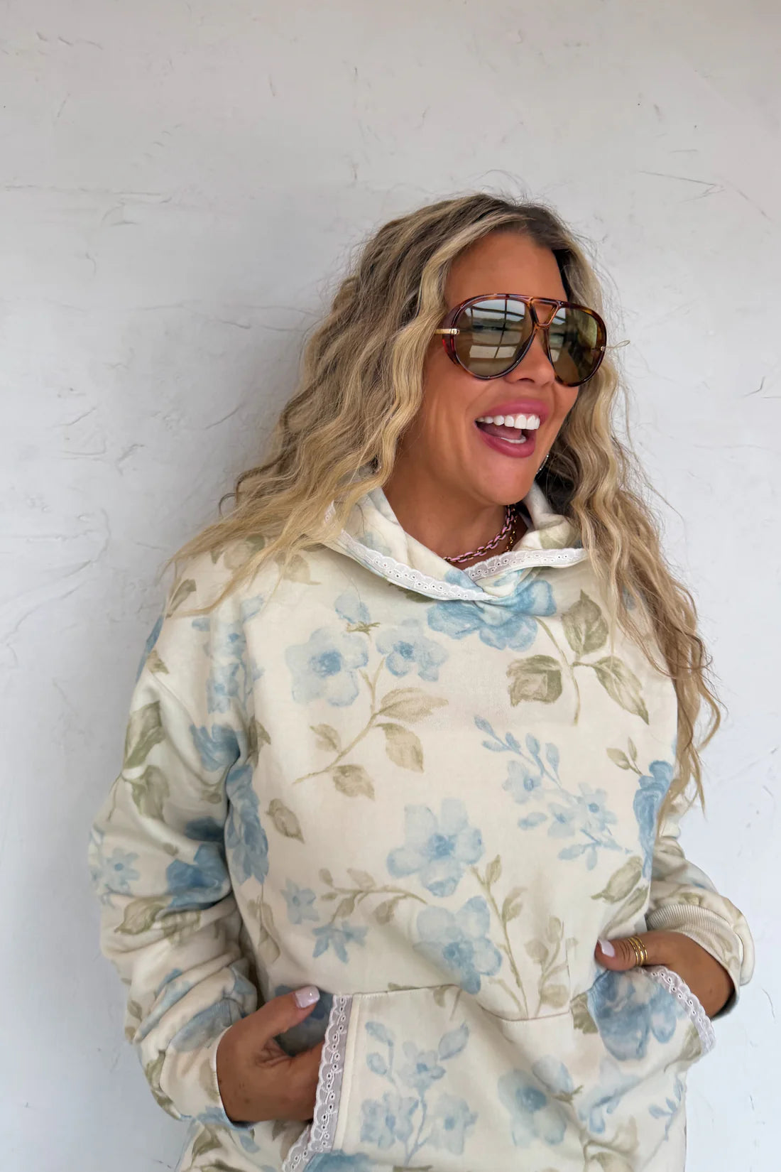 Cozy Bloom Hoodie - Blue Toile