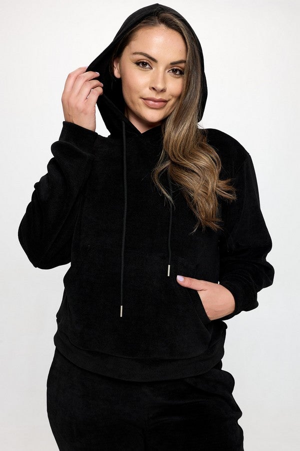 Black Ribbed Corduroy Hoodie *Final Sale*