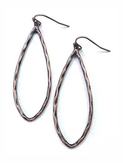 Thin Hammered Oval Copper Ox Dangle Earrings