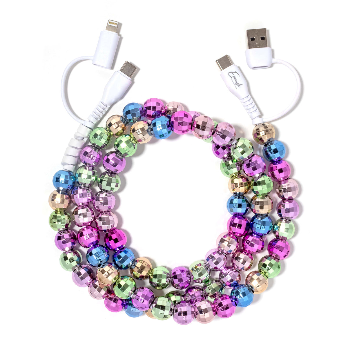 PREORDER- Beaded Phone Charger Disco Multi
