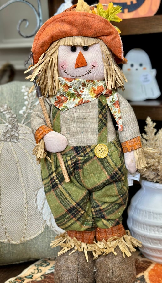 19"H Fabric Harvest Standing Scarecrow