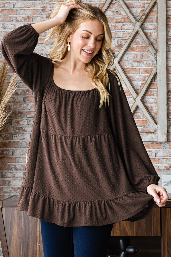 Long Puff Sleeve Square Neck Solid Tiered Top *Final Sale*