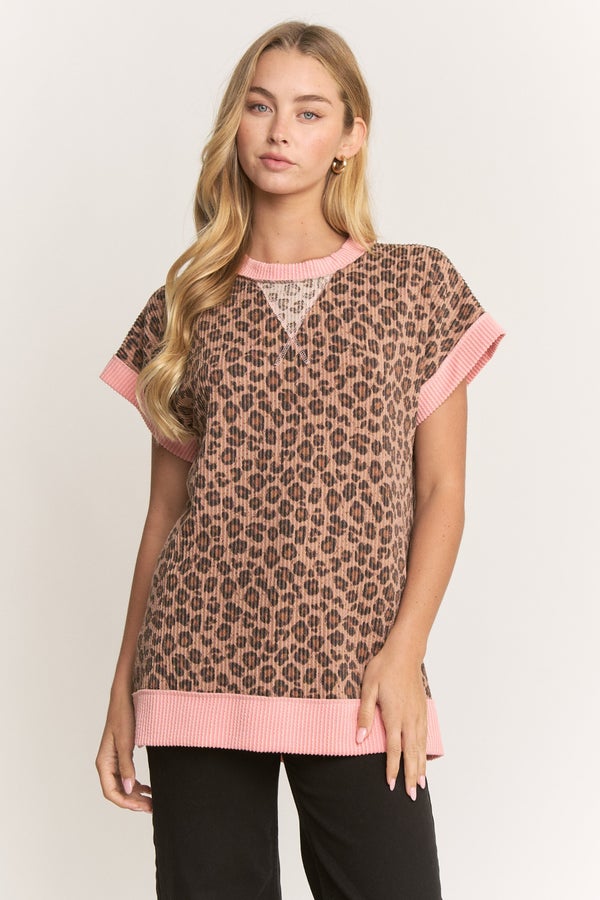 Animal Urban Rib Short Sleeve Top - Mocha