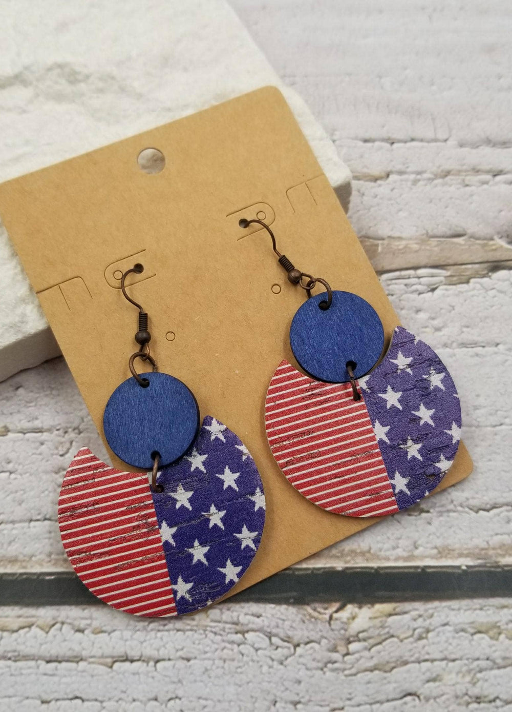 4th of July Flag Wood Earrings