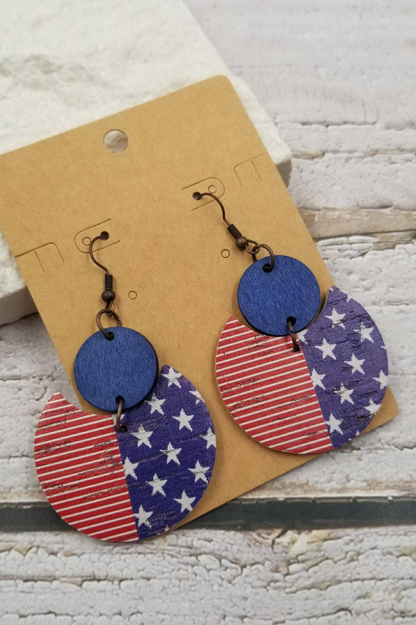 4th of July Flag Wood Earrings