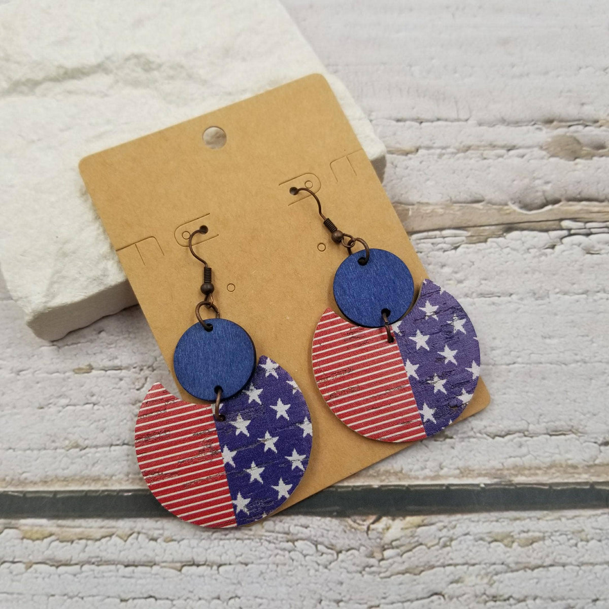 4th of July Flag Wood Earrings