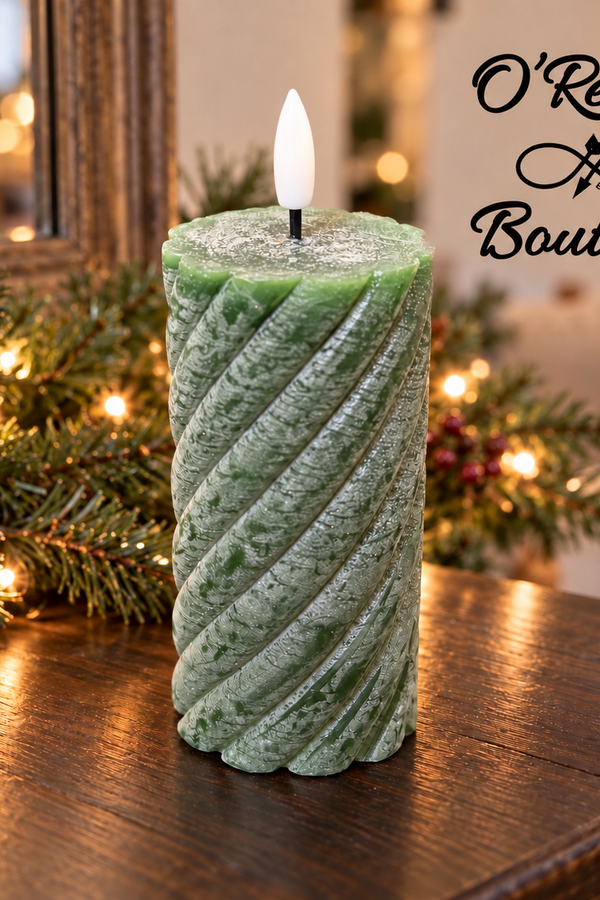 6" LED Twist Pillar Candle - Green