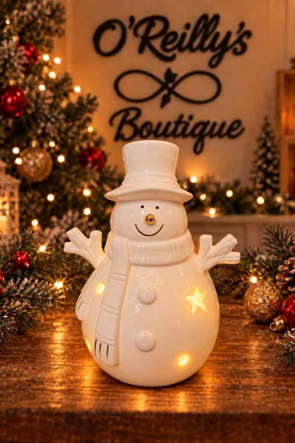 8" White LED Happy Snowman