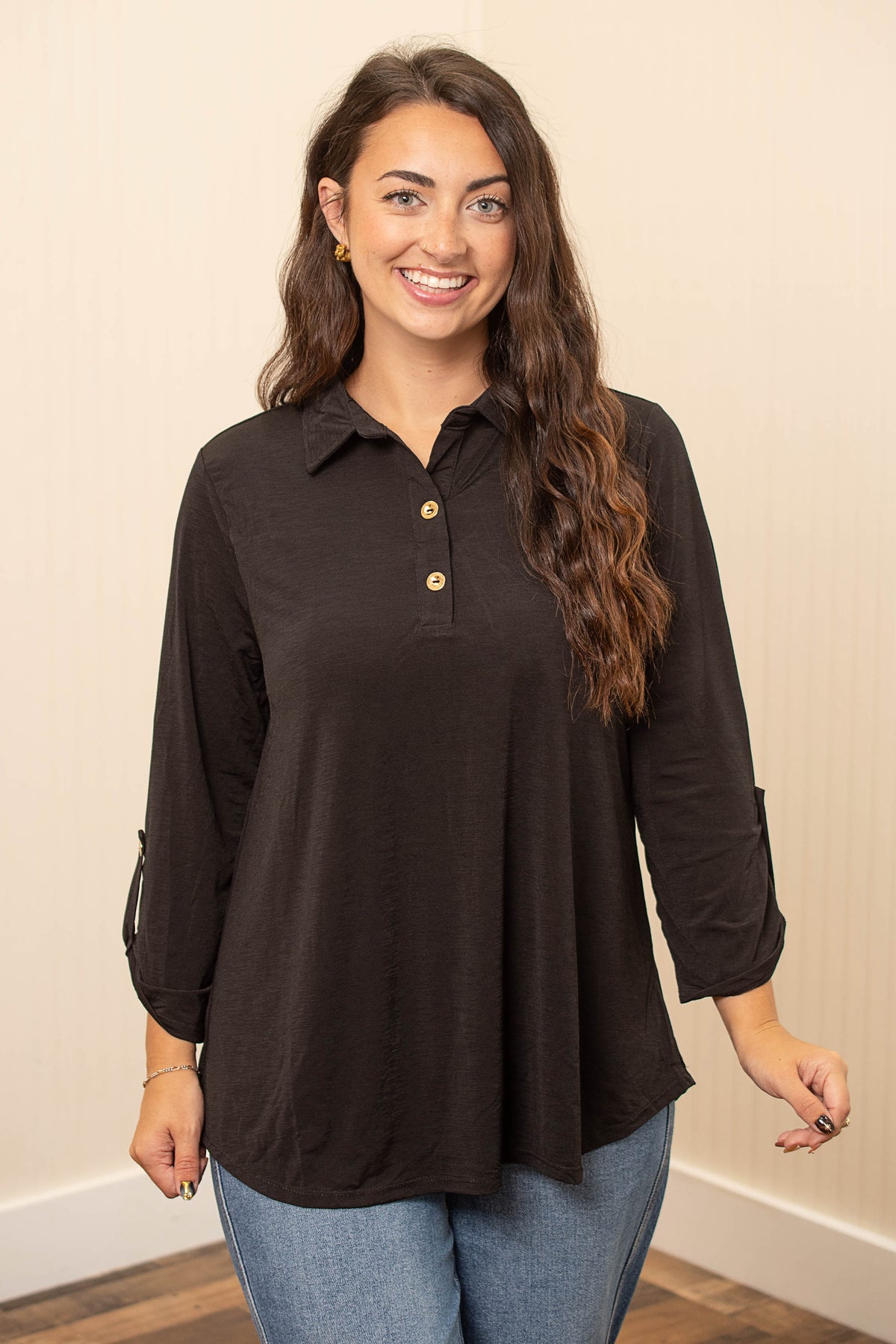 Polished & Easy Henley Top in Black
