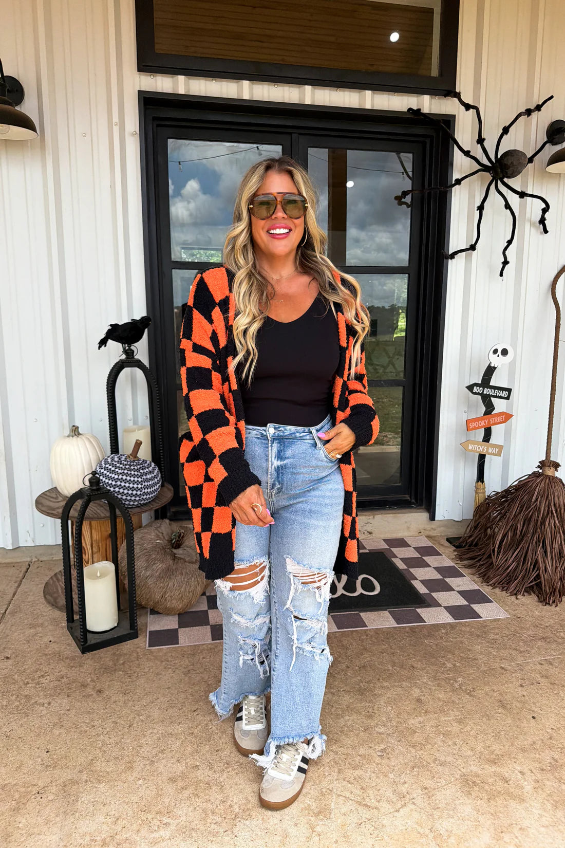 Spooky Season Checkered Cardigan