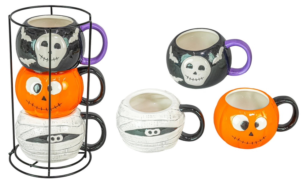 Spooky Character Mug Set Of 3 With Rack