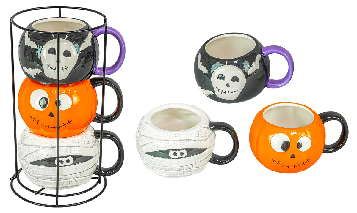 Spooky Character Mug Set Of 3 With Rack