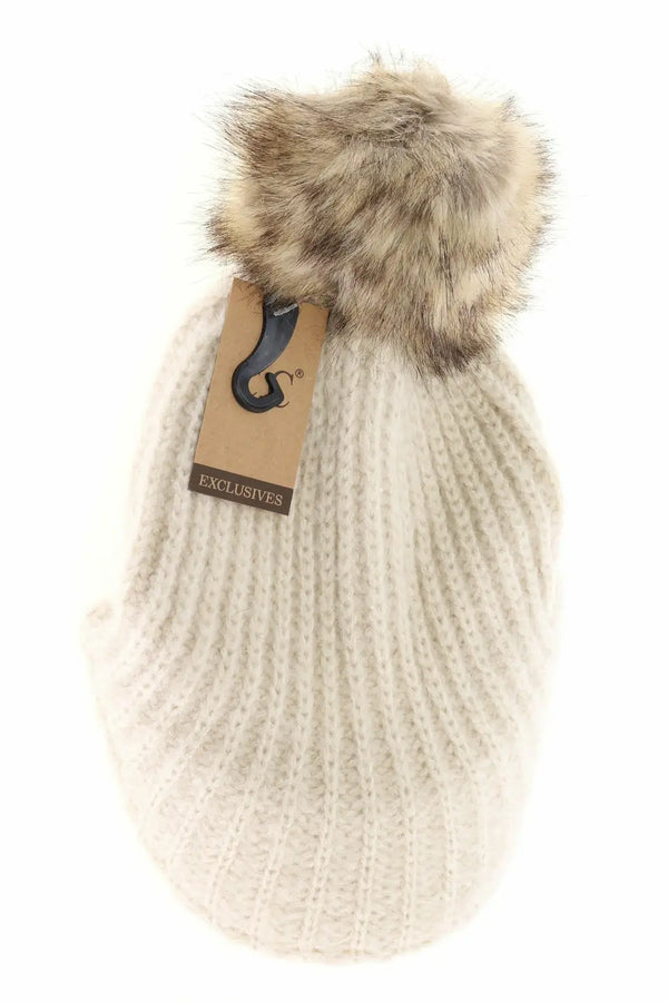 C.C Knitted Brim Beanie With Pom