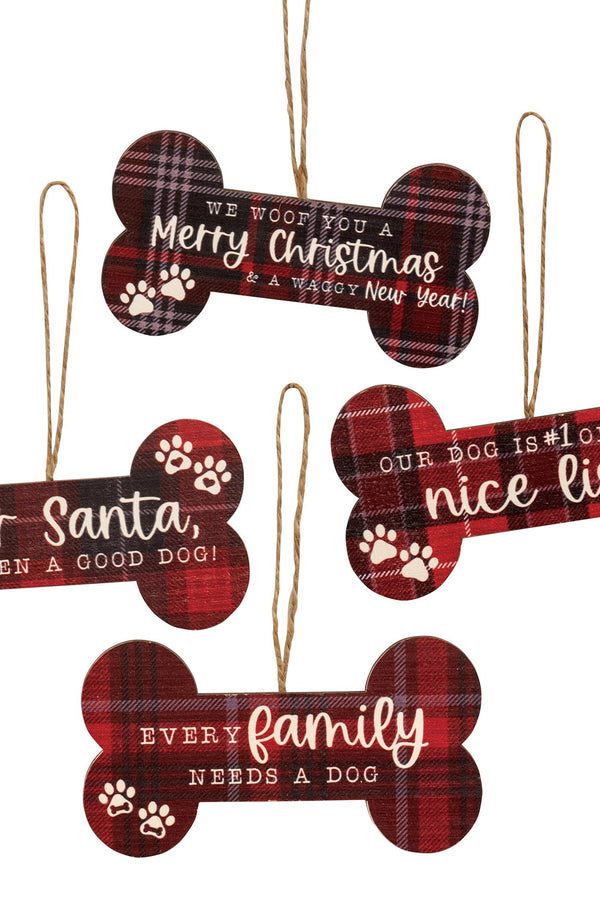 We Woof You A Merry Christmas Bone Ornament, 4 Assorted