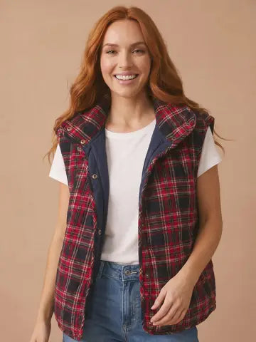 Cozy Up With Me Vest -Navy/Red
