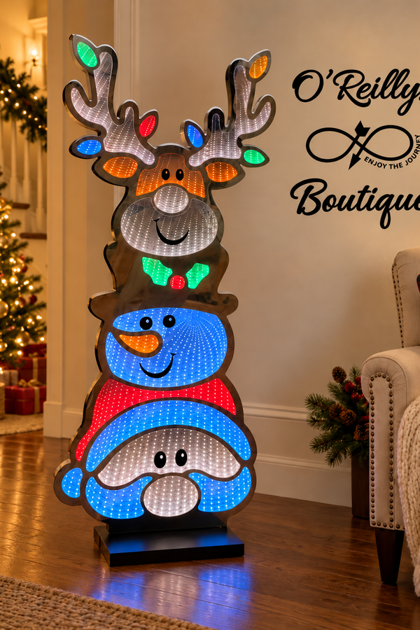 39"H UL Electric Christmas Reindeer Infinity Mirror Light W/Wood Base