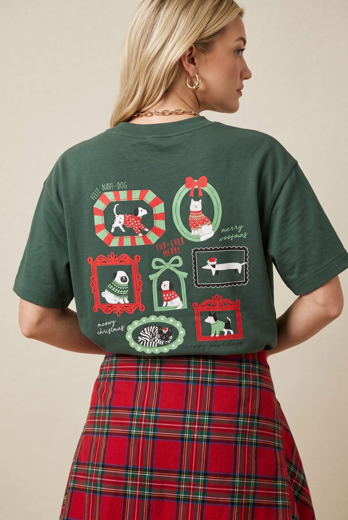 PREORDER- Happy Pawlidays Green Vintage Boxy Tee