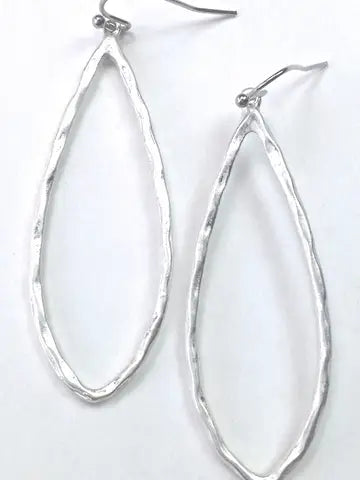 Thin Hammered Oval Silver Dangle Earrings