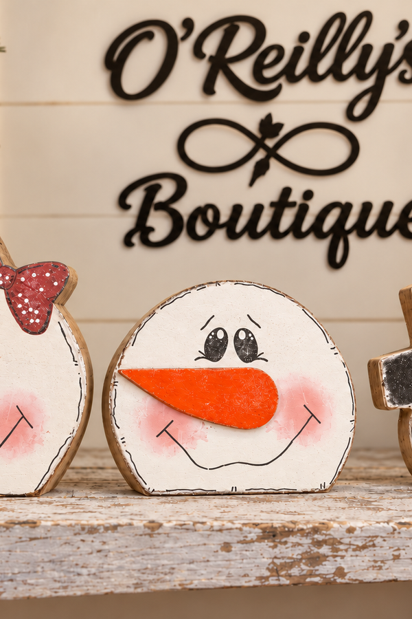 7.87"L Wood Holiday Snowman Head Decor W/ Glitter - Multiple Designs