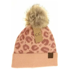 C.C Leopard Pattern Faux Fur Pom Beanie - Multiple Colors